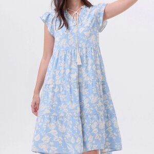 Blue White Floral Tassle Dress